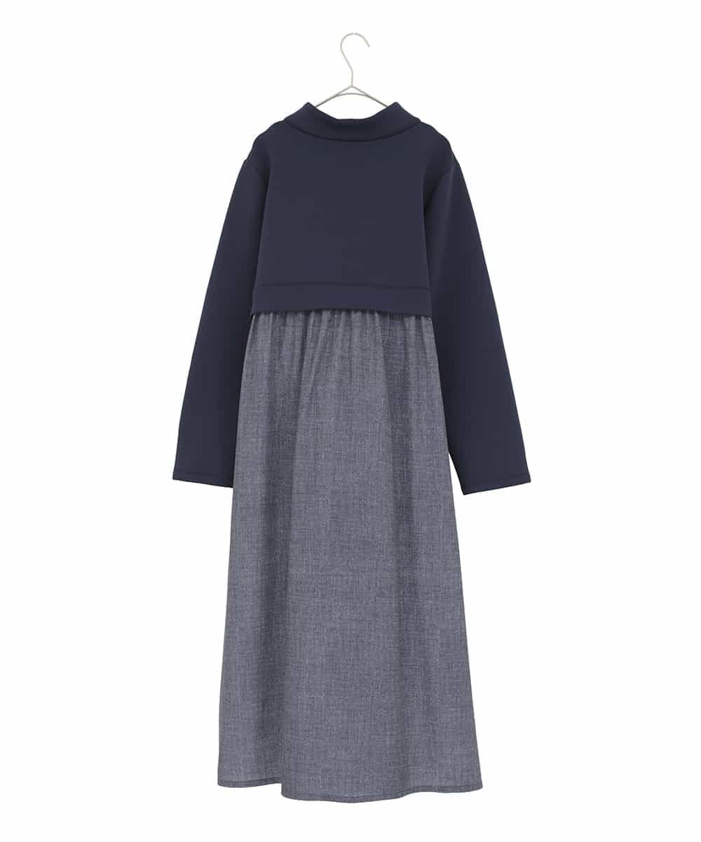 RMPDD53380 HIROKO BIS GRANDE(ヒロコ ビス グランデ) 【大きいサイズ】異素材MIXジャージーワンピース ネイビー