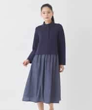 RMPDD53380 HIROKO BIS GRANDE(ヒロコ ビス グランデ) 【大きいサイズ】異素材MIXジャージーワンピース ネイビー