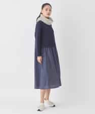 RMPDD53380 HIROKO BIS GRANDE(ヒロコ ビス グランデ) 【大きいサイズ】異素材MIXジャージーワンピース ネイビー