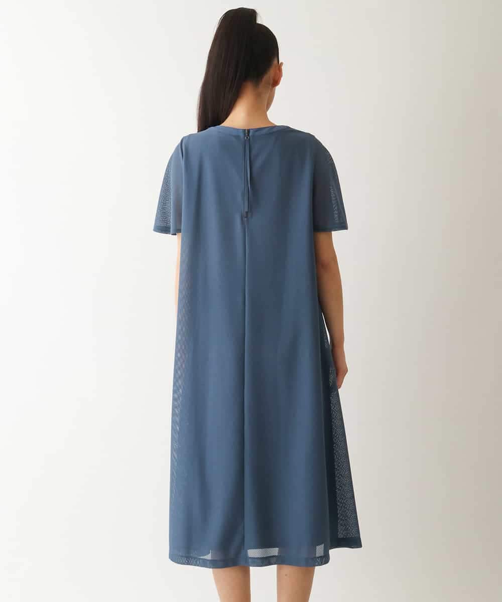 RMPGA63350 HIROKO BIS GRANDE(ヒロコ ビス グランデ) 【大きいサイズ/UVカット/遮熱性】ラッセルメッシュAラインワンピース /洗濯機で洗える ブルー
