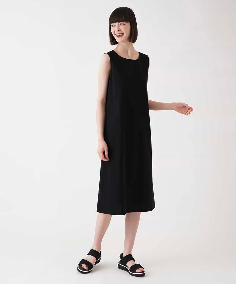 RMPGA63350 HIROKO BIS GRANDE(ヒロコ ビス グランデ) 【大きいサイズ/UVカット/遮熱性】ラッセルメッシュAラインワンピース /洗濯機で洗える ブラック