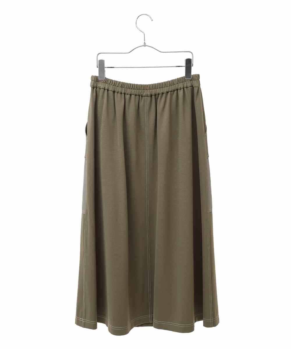 RMQAB78310 HIROKO BIS GRANDE(ヒロコ ビス グランデ) 【大きいサイズ】配色ステッチジャージーデザインスカート /洗える カーキ
