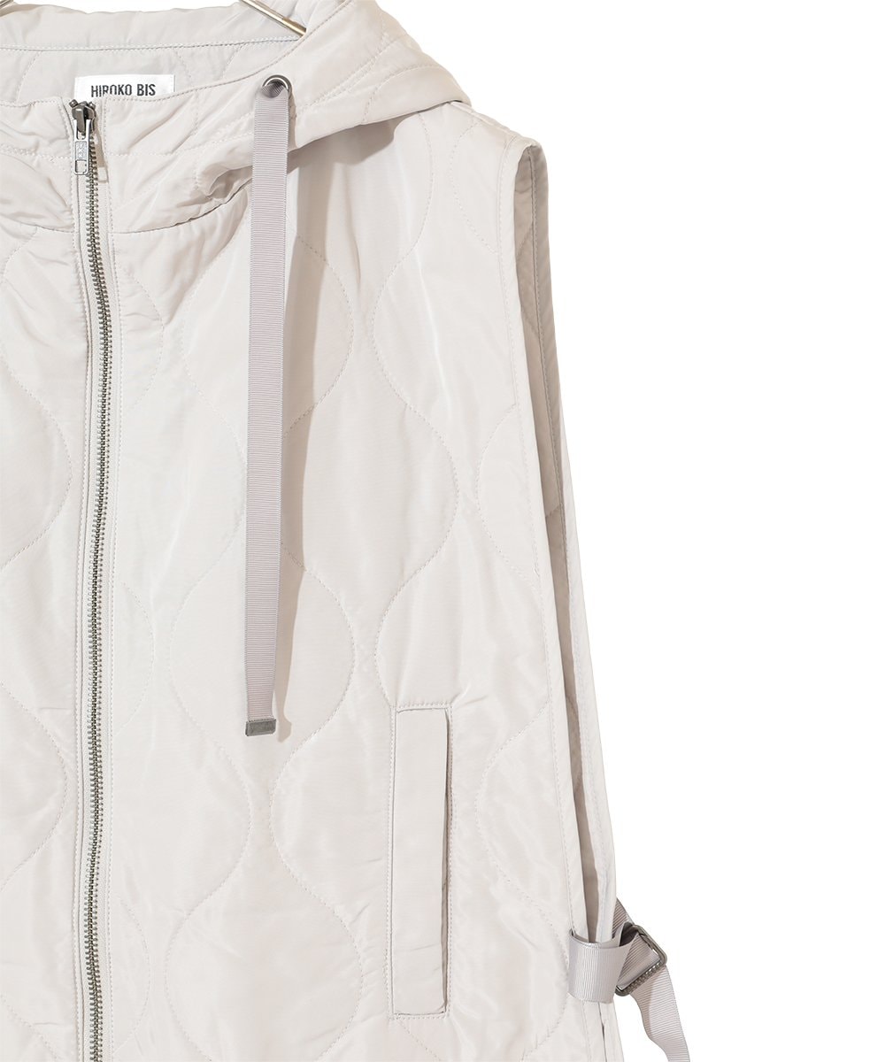 RNYAD12210 HIROKO BIS GRANDE(ヒロコ ビス グランデ) 【大きいサイズ】キルティングフーディージレ /洗える ライトグレー