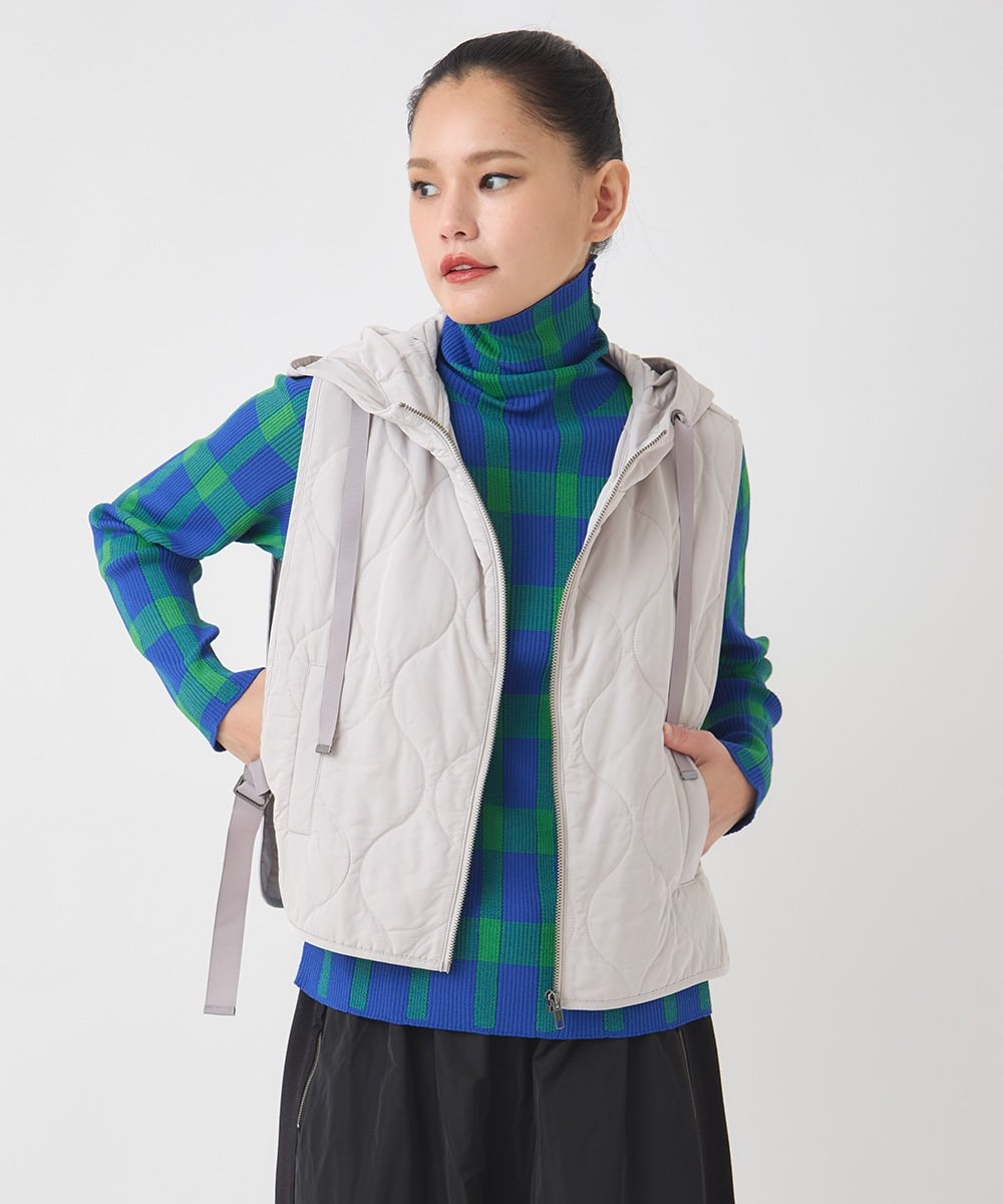 RNYAD12210 HIROKO BIS GRANDE(ヒロコ ビス グランデ) 【大きいサイズ】キルティングフーディージレ /洗える ライトグレー