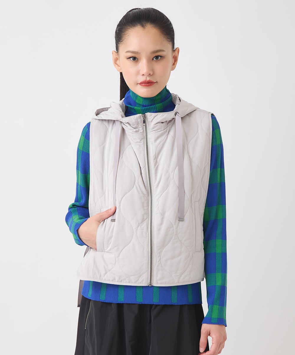 RNYAD12210 HIROKO BIS GRANDE(ヒロコ ビス グランデ) 【大きいサイズ】キルティングフーディージレ /洗える ライトグレー