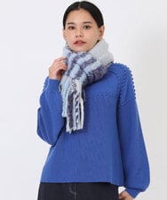 RP3AW08070 HIROKO BIS(ヒロコ ビス) 【洗える】チェックフリンジストール ライトブルー