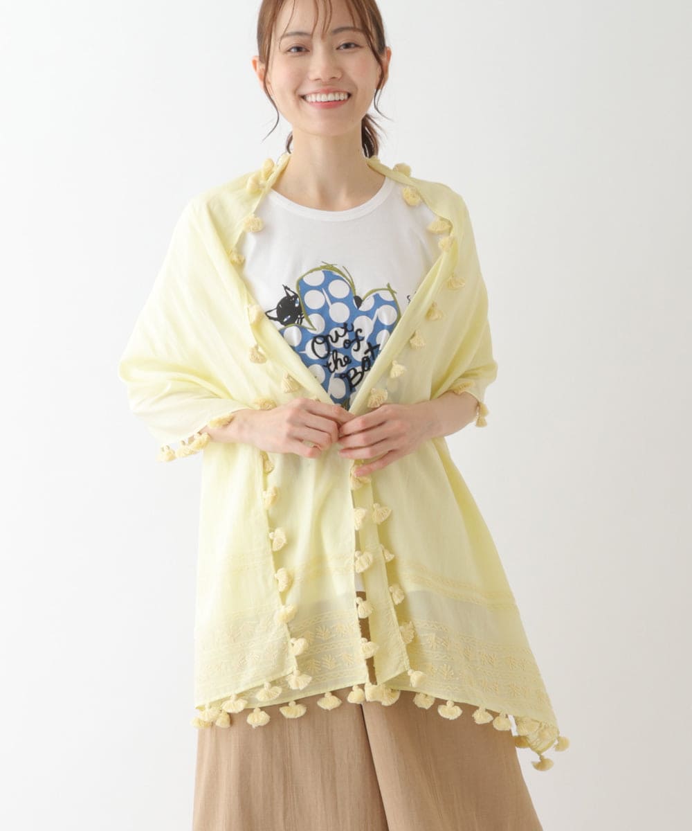 RP3FT05140 HIROKO BIS(ヒロコ ビス) 【洗える】刺繍タッセルストール ライトイエロー