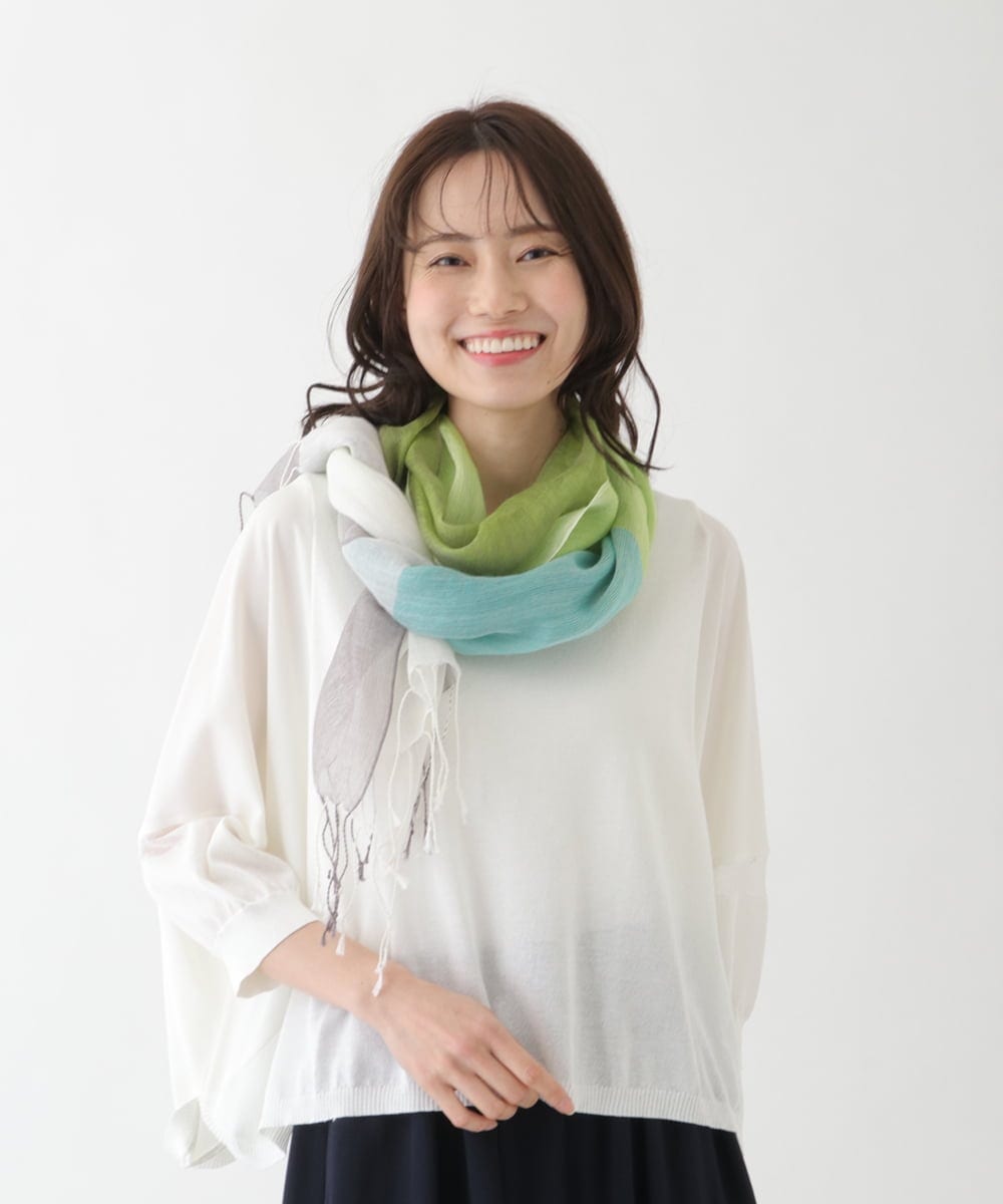 RP3FT06100 HIROKO BIS(ヒロコ ビス) 【洗える】カラーブロックラミーストール グリーン