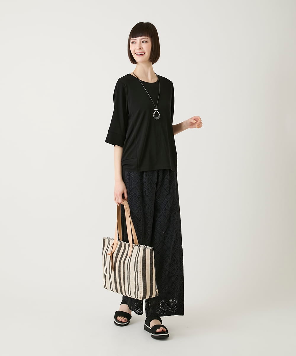 RP5GE09140 HIROKO BIS(ヒロコ ビス) ストライプワイドトートバッグ ブラック