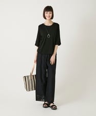 RP5GE09140 HIROKO BIS(ヒロコ ビス) ストライプワイドトートバッグ ブラック