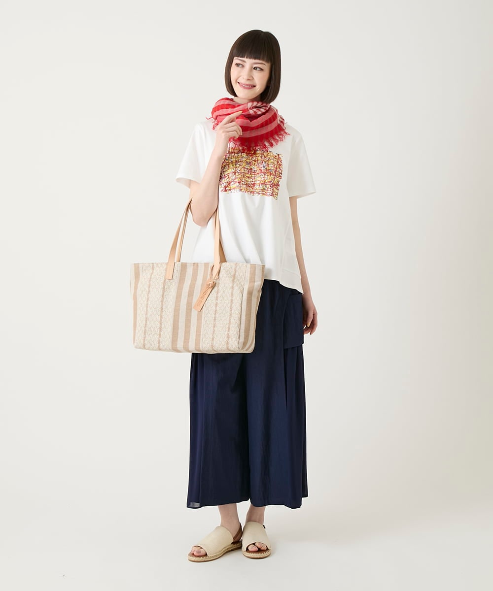 RP5GE09140 HIROKO BIS(ヒロコ ビス) ストライプワイドトートバッグ ブラック