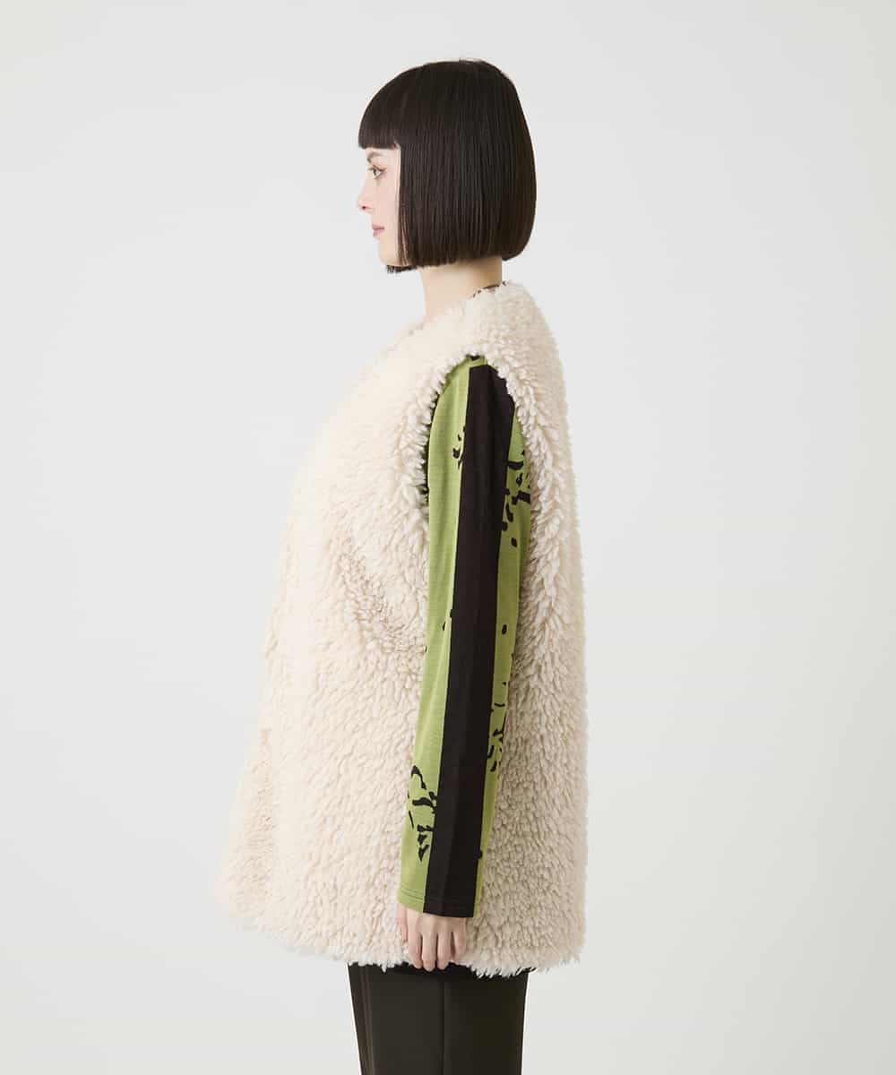 RPYAG11180 HIROKO BIS(ヒロコ ビス) カーリーシープファーロングジレ アイボリー