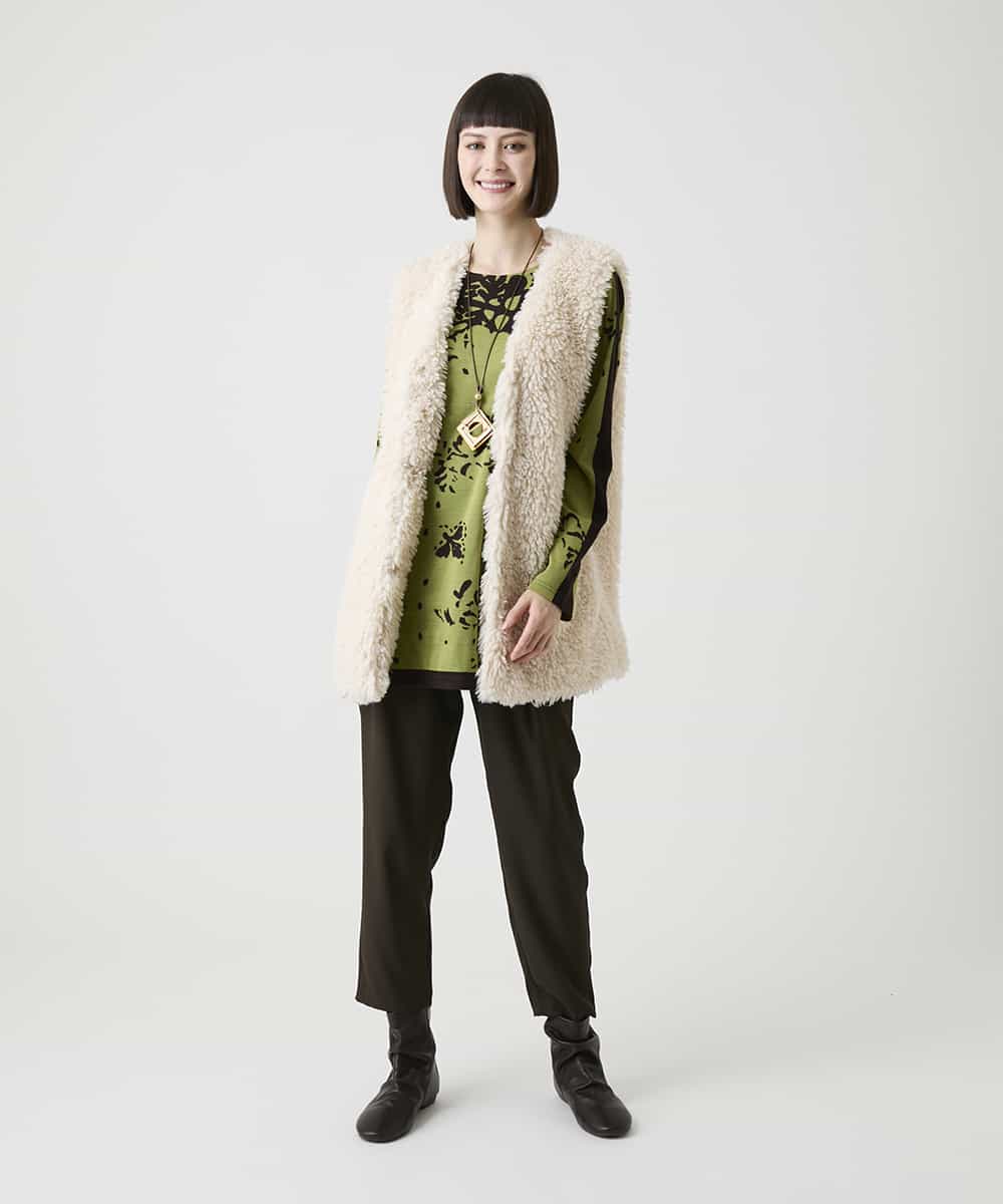 RPYAG11180 HIROKO BIS(ヒロコ ビス) カーリーシープファーロングジレ アイボリー