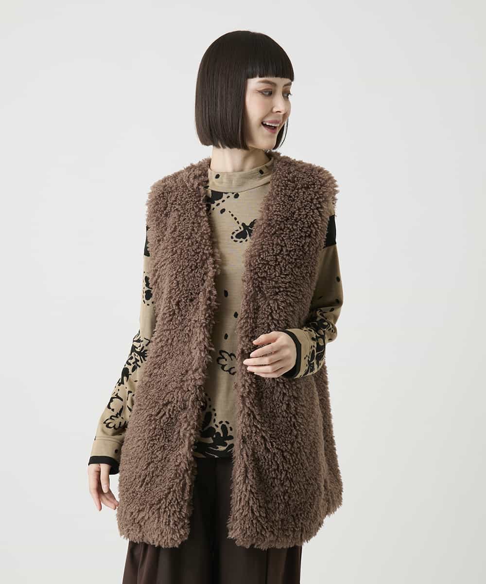 RPYAG11180 HIROKO BIS(ヒロコ ビス) カーリーシープファーロングジレ ブラウン