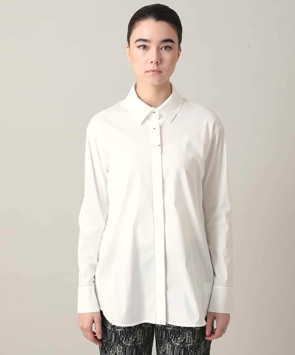 RSBED09390 TRUNK HIROKO KOSHINO(ヒロココシノ) 配色ステッチ比翼デザインシャツ/洗える ホワイト