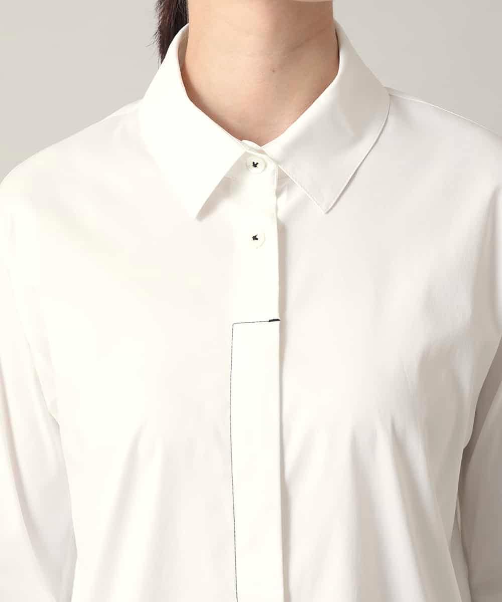 RSBED09390 TRUNK HIROKO KOSHINO(ヒロココシノ) 配色ステッチ比翼デザインシャツ/洗える ホワイト