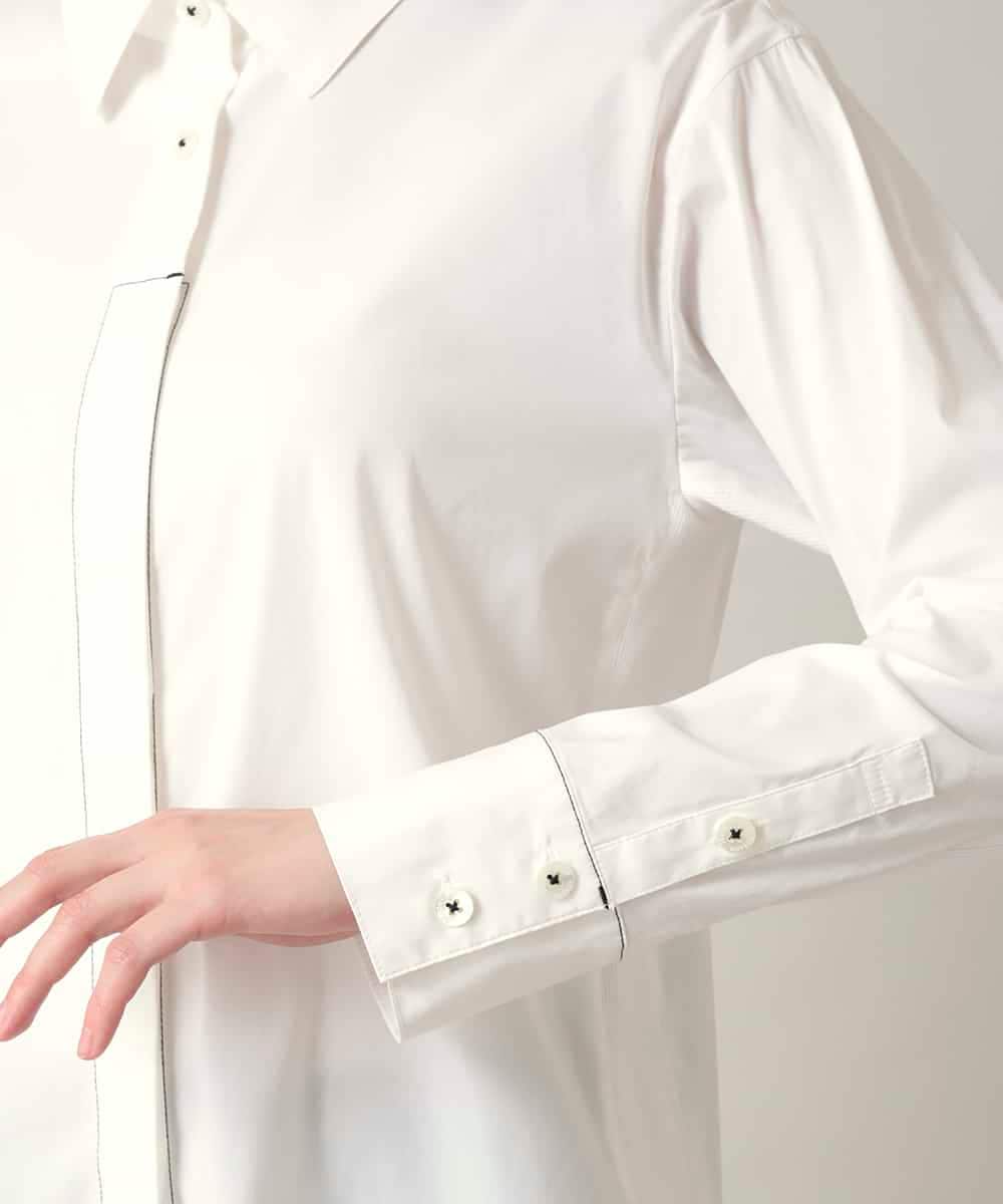 RSBED09390 TRUNK HIROKO KOSHINO(ヒロココシノ) 配色ステッチ比翼デザインシャツ/洗える ホワイト