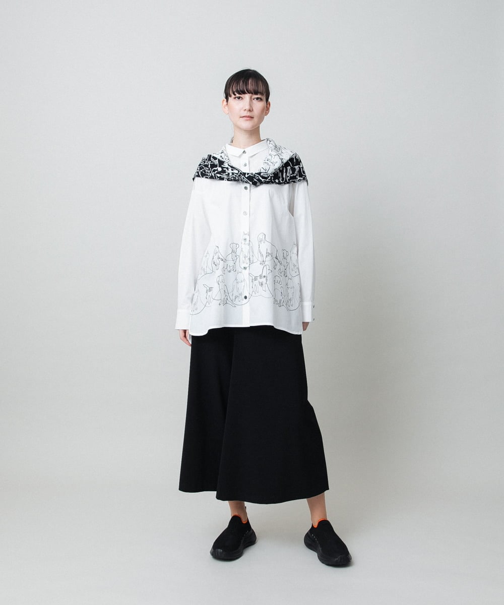 RSBFD14530 TRUNK HIROKO KOSHINO(ヒロココシノ) ドッグ刺繍プリントブロードシャツ ホワイト