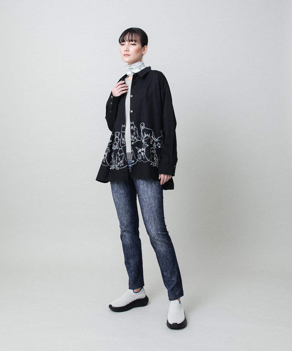 RSBFD14530 TRUNK HIROKO KOSHINO(ヒロココシノ) ドッグ刺繍プリントブロードシャツ ホワイト