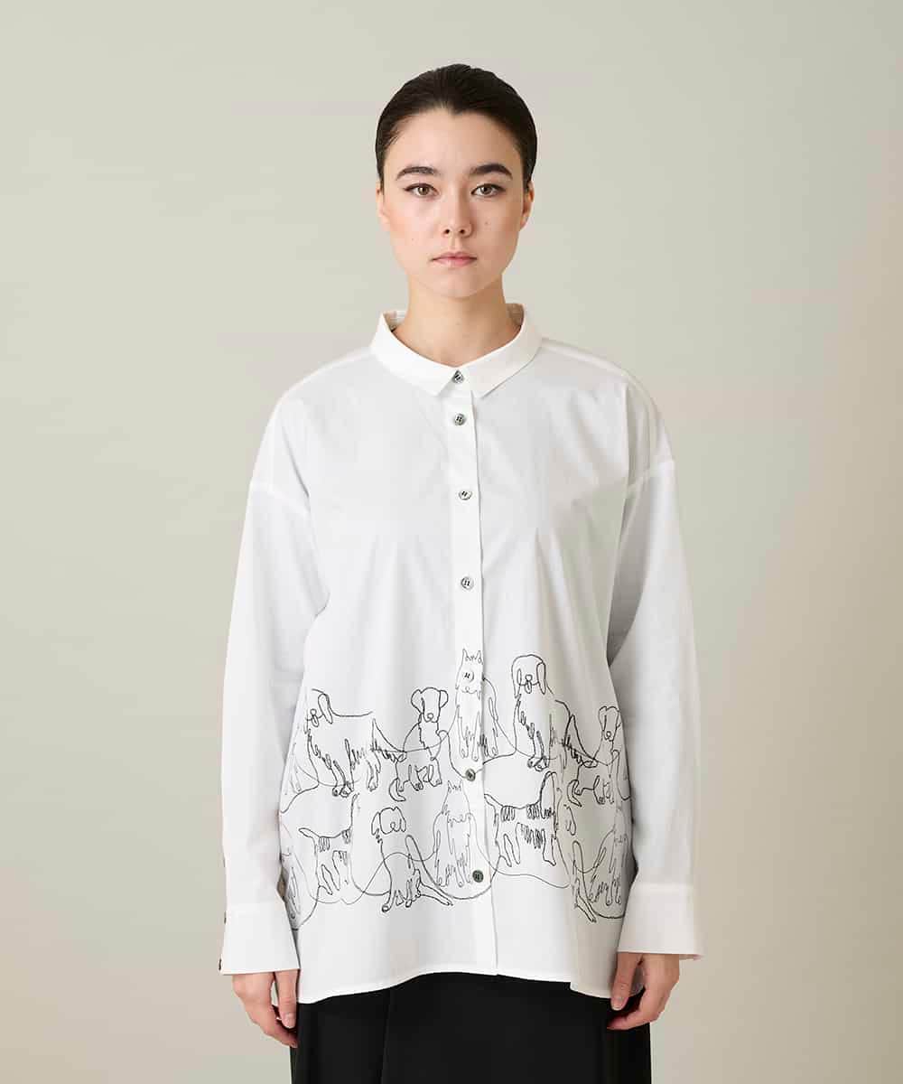 RSBFD14530 TRUNK HIROKO KOSHINO(ヒロココシノ) ドッグ刺繍プリントブロードシャツ ホワイト