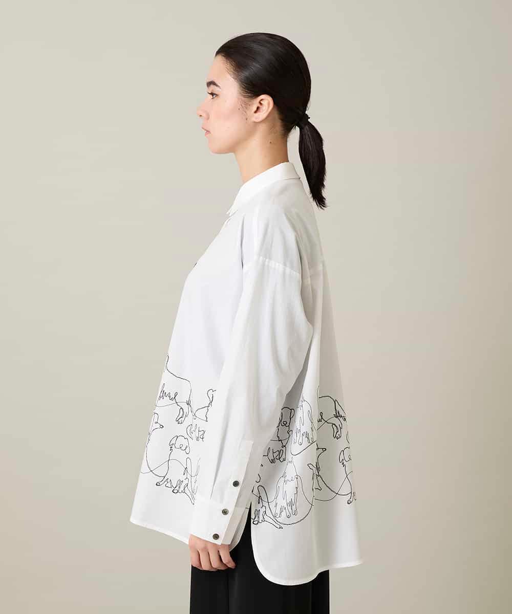 RSBFD14530 TRUNK HIROKO KOSHINO(ヒロココシノ) ドッグ刺繍プリントブロードシャツ ホワイト