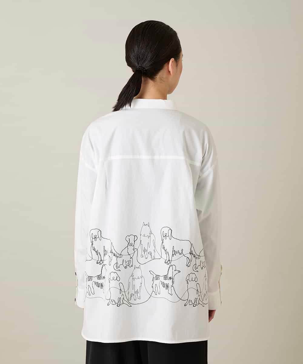 RSBFD14530 TRUNK HIROKO KOSHINO(ヒロココシノ) ドッグ刺繍プリントブロードシャツ ホワイト