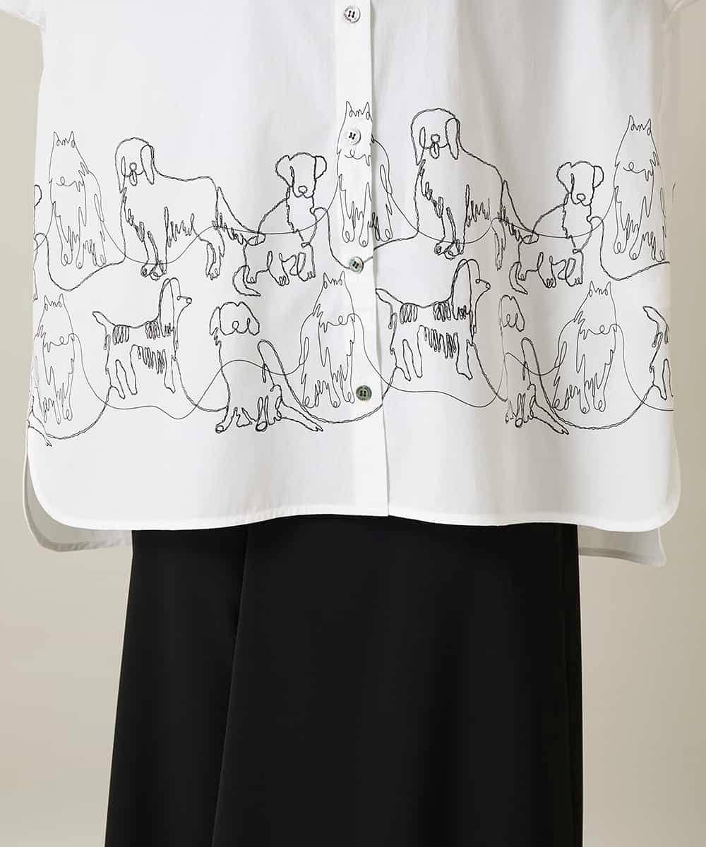 RSBFD14530 TRUNK HIROKO KOSHINO(ヒロココシノ) ドッグ刺繍プリントブロードシャツ ホワイト