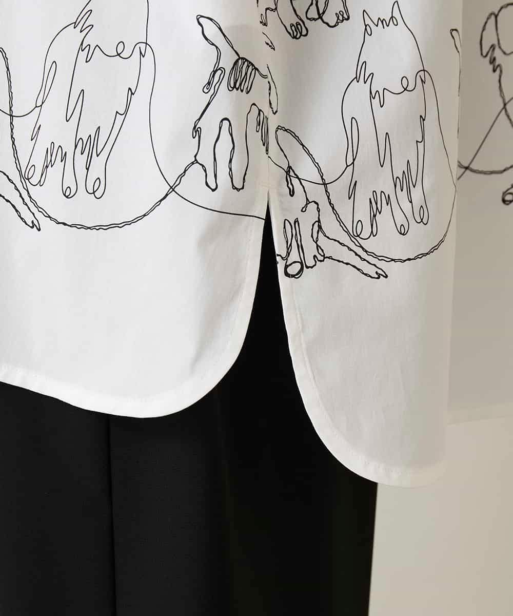 RSBFD14530 TRUNK HIROKO KOSHINO(ヒロココシノ) ドッグ刺繍プリントブロードシャツ ホワイト