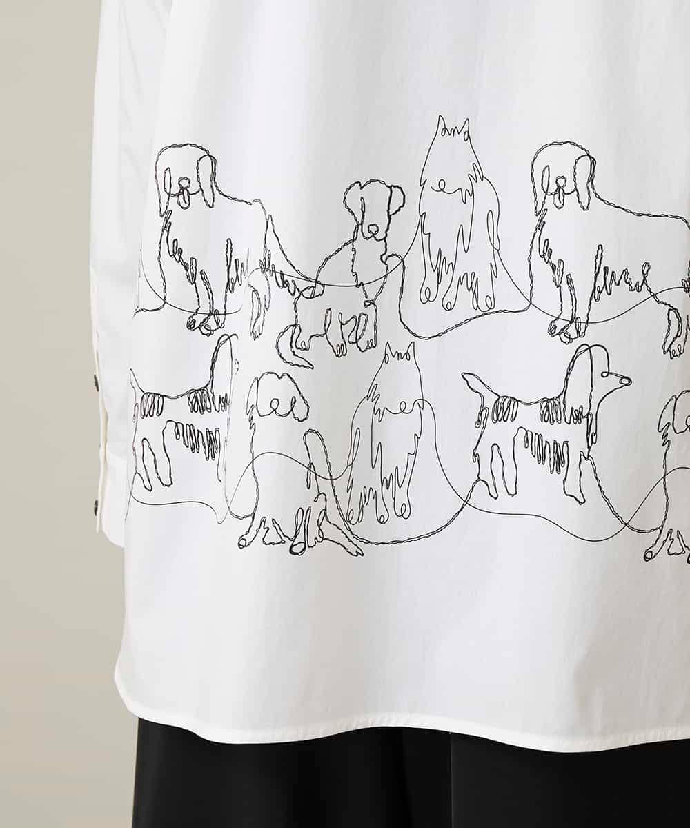 RSBFD14530 TRUNK HIROKO KOSHINO(ヒロココシノ) ドッグ刺繍プリントブロードシャツ ホワイト