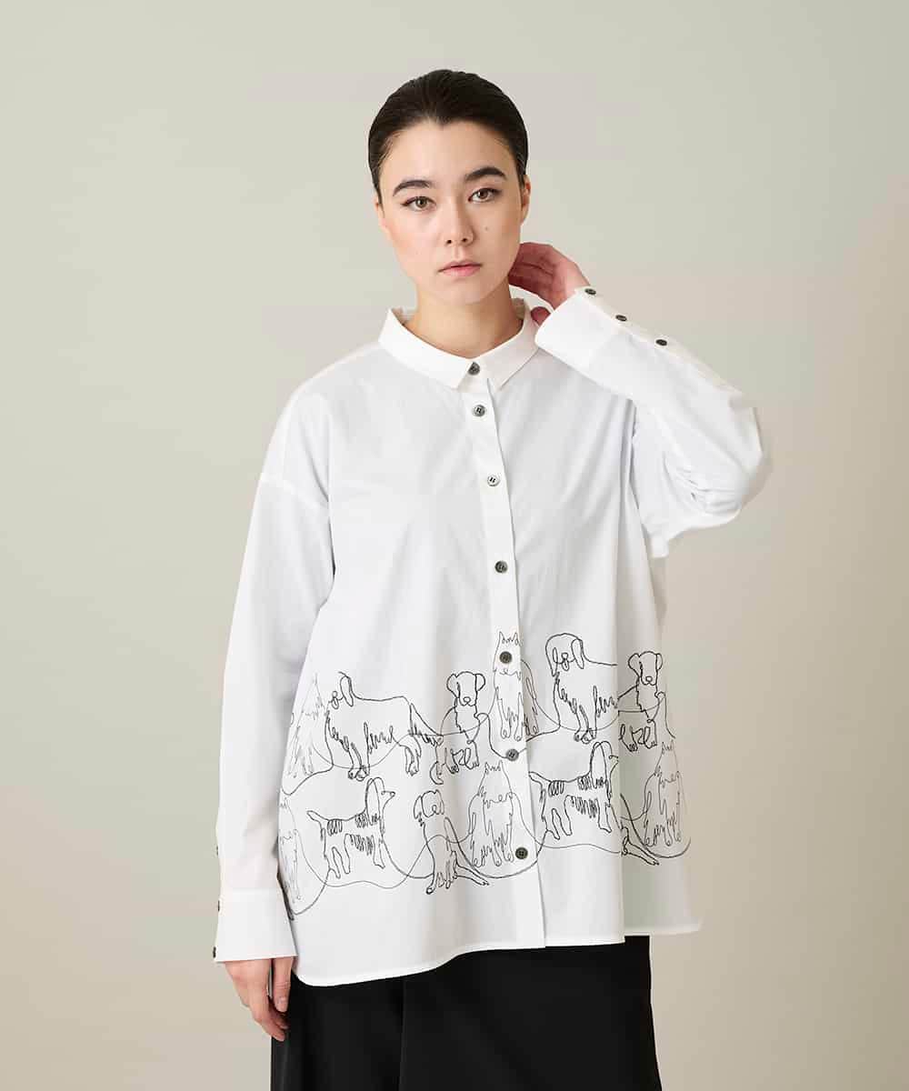 RSBFD14530 TRUNK HIROKO KOSHINO(ヒロココシノ) ドッグ刺繍プリントブロードシャツ ホワイト