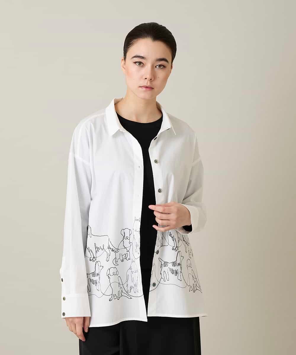 RSBFD14530 TRUNK HIROKO KOSHINO(ヒロココシノ) ドッグ刺繍プリントブロードシャツ ホワイト