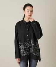 RSBFD14530 TRUNK HIROKO KOSHINO(ヒロココシノ) ドッグ刺繍プリントブロードシャツ ブラック