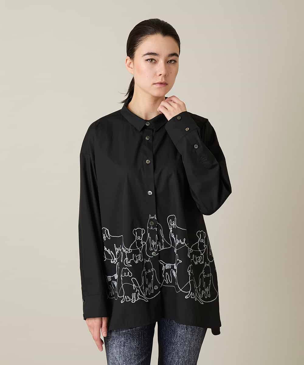 RSBFD14530 TRUNK HIROKO KOSHINO(ヒロココシノ) ドッグ刺繍プリントブロードシャツ ブラック