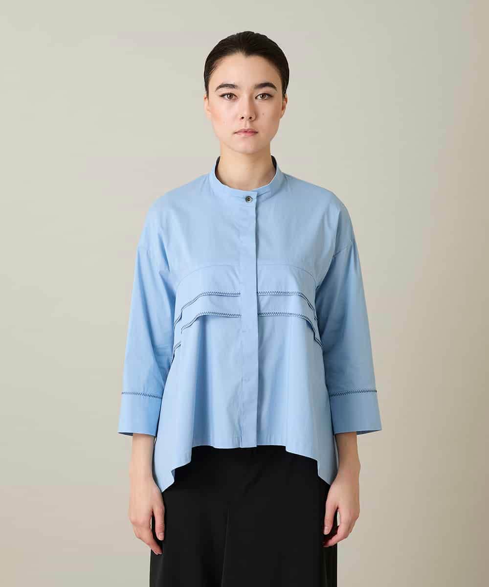 RSBFD17360 TRUNK HIROKO KOSHINO(ヒロココシノ) ジグザグステッチブラウス/洗える ライトブルー