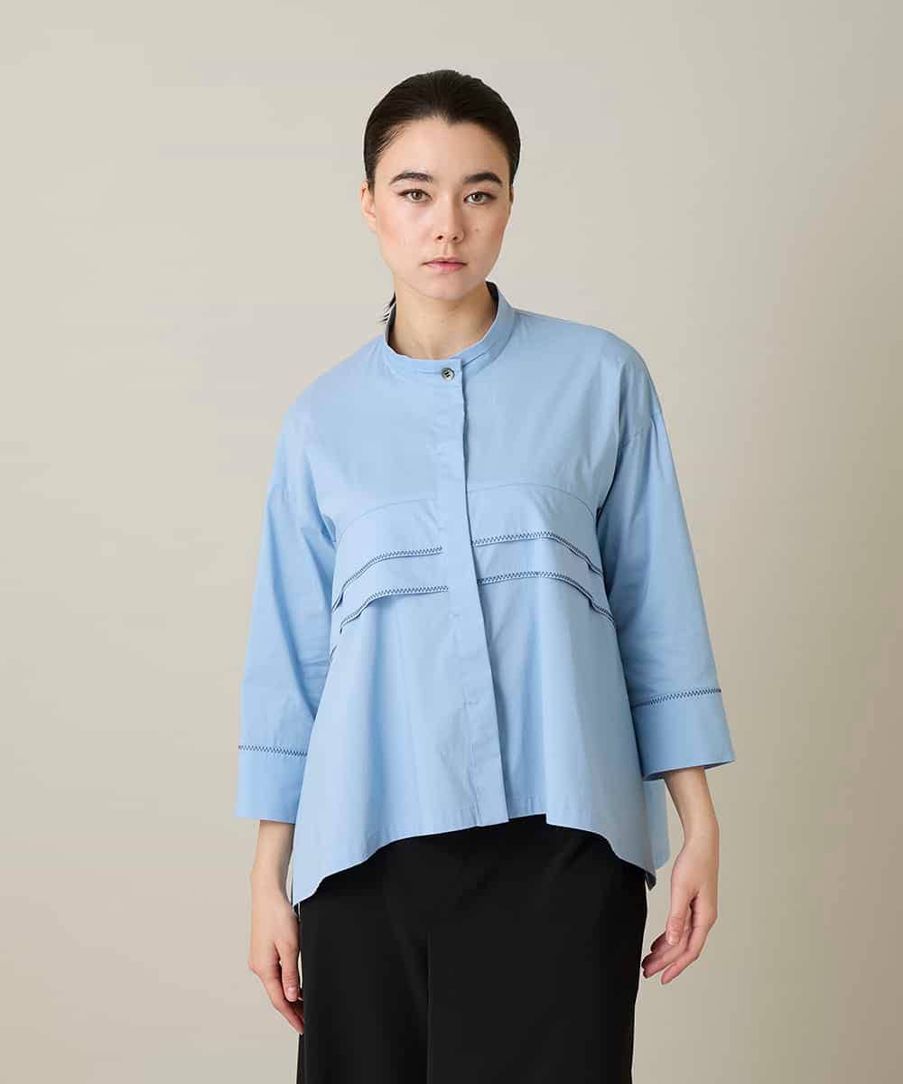 RSBFD17360 TRUNK HIROKO KOSHINO(ヒロココシノ) ジグザグステッチブラウス/洗える ライトブルー