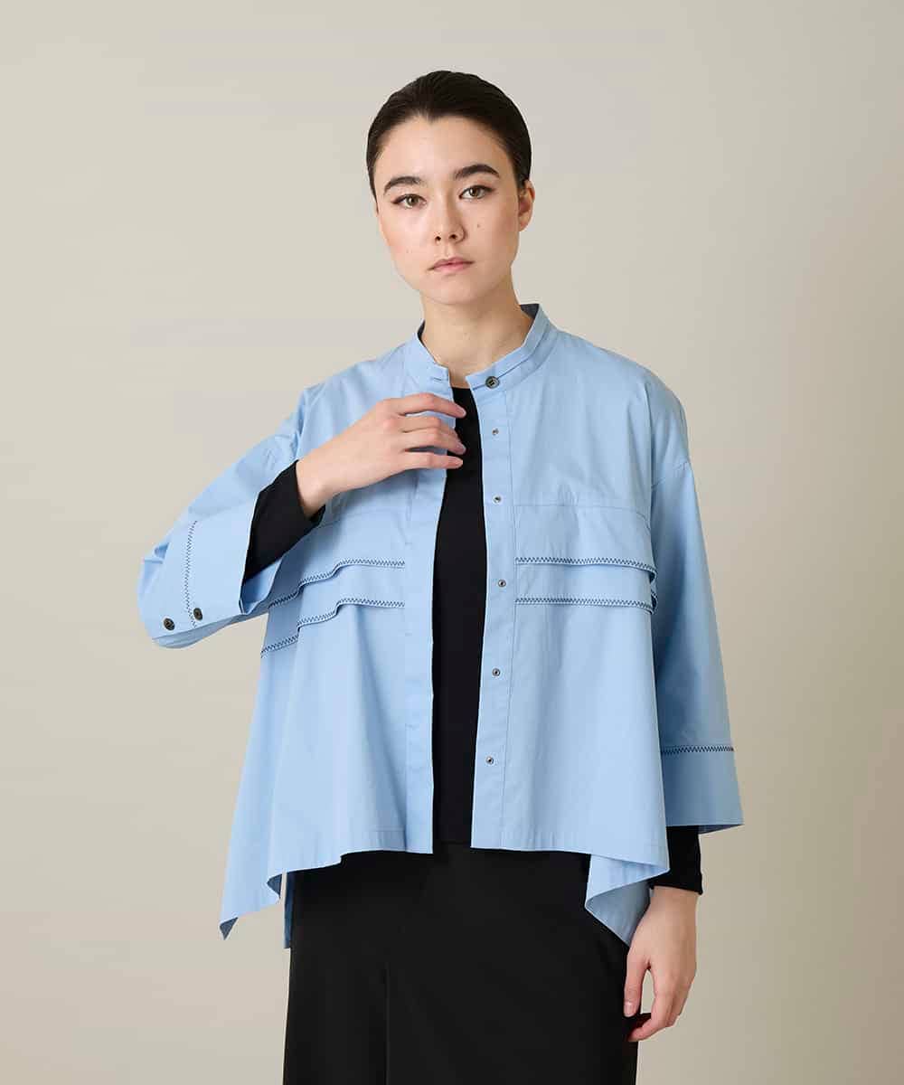 RSBFD17360 TRUNK HIROKO KOSHINO(ヒロココシノ) ジグザグステッチブラウス/洗える ライトブルー