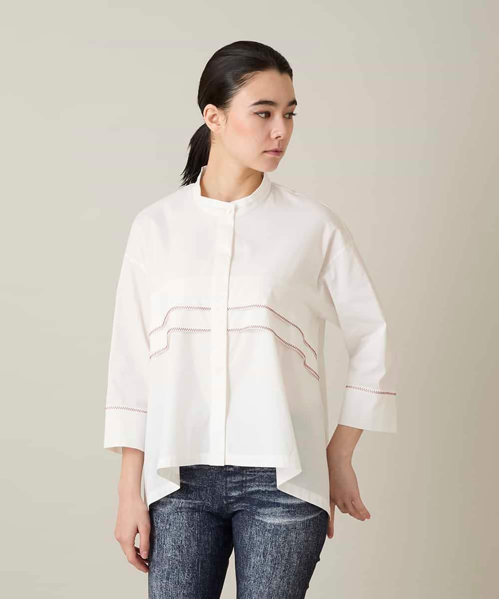 RSBFD17360 TRUNK HIROKO KOSHINO(ヒロココシノ) ジグザグステッチブラウス/洗える ホワイト