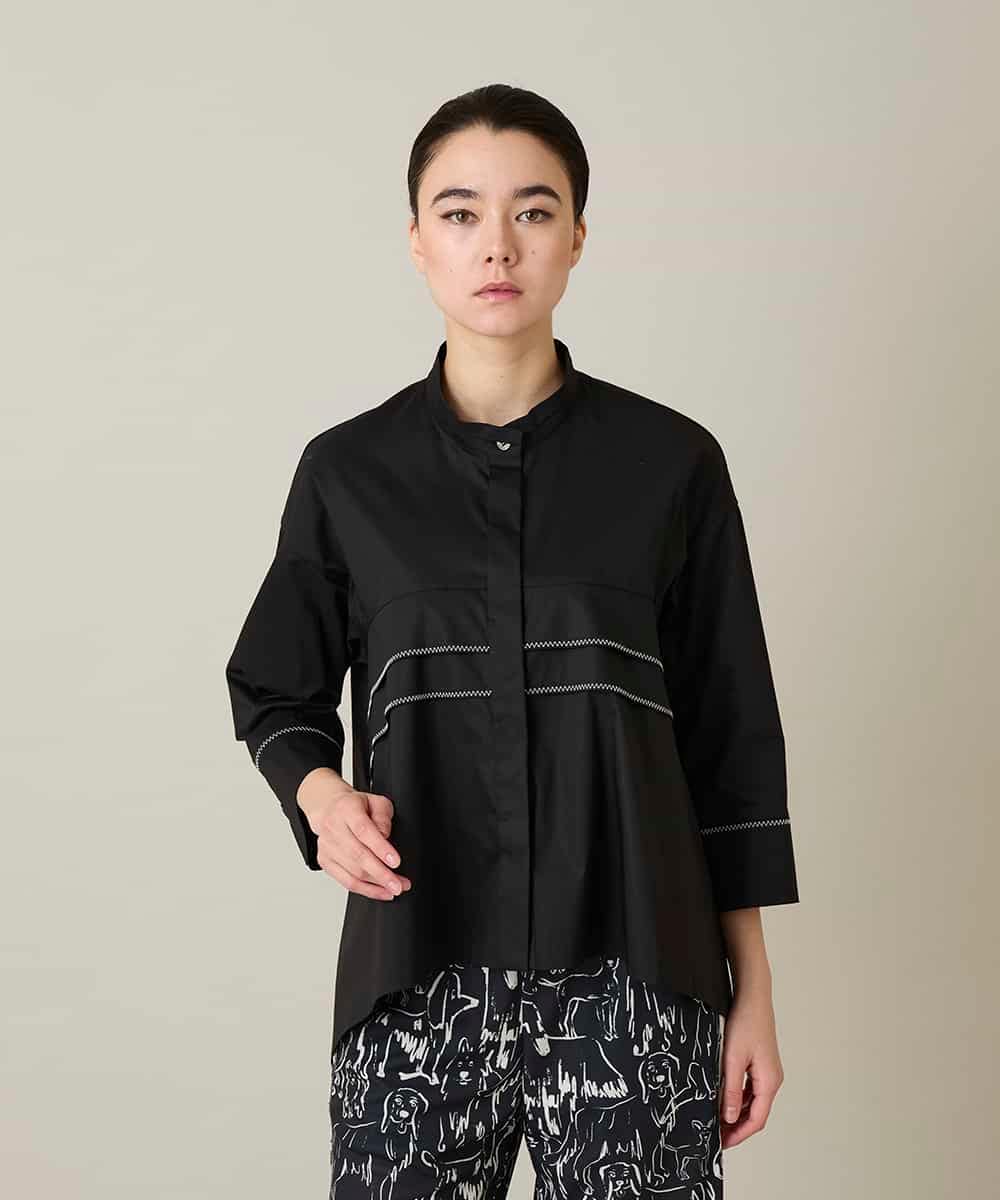 RSBFD17360 TRUNK HIROKO KOSHINO(ヒロココシノ) ジグザグステッチブラウス/洗える ブラック