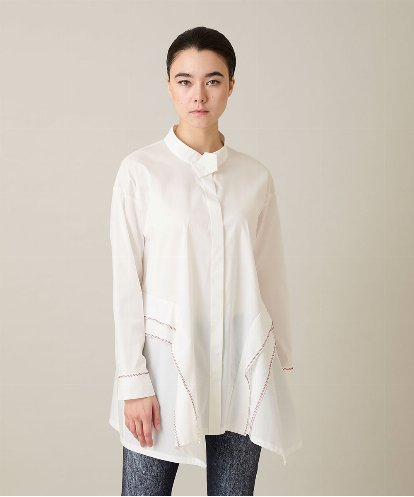 RSBFD18390 TRUNK HIROKO KOSHINO 配色ジグザグステッチチュニックブラウス/洗える