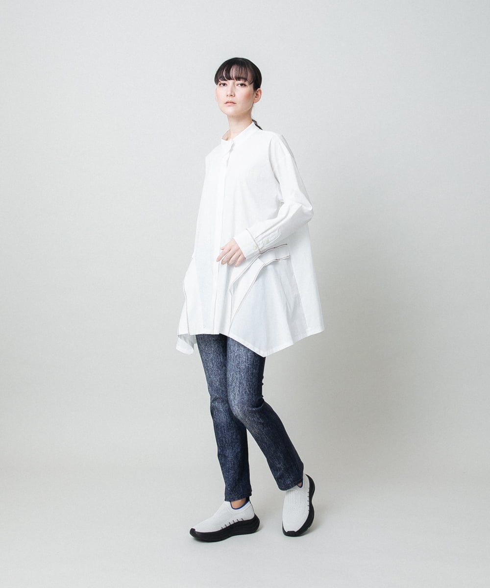 RSBFD18390 TRUNK HIROKO KOSHINO(ヒロココシノ) 配色ジグザグステッチチュニックブラウス/洗える ホワイト