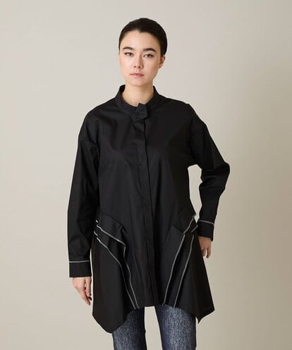 RSBFD18390 TRUNK HIROKO KOSHINO 配色ジグザグステッチチュニックブラウス/洗える