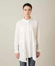 RSBFD18390 TRUNK HIROKO KOSHINO(ヒロココシノ) 配色ジグザグステッチチュニックブラウス/洗える ホワイト