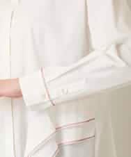 RSBFD18390 TRUNK HIROKO KOSHINO(ヒロココシノ) 配色ジグザグステッチチュニックブラウス/洗える ホワイト