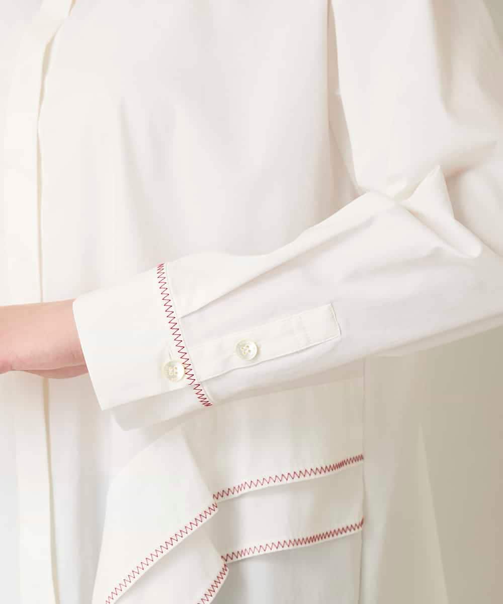 RSBFD18390 TRUNK HIROKO KOSHINO(ヒロココシノ) 配色ジグザグステッチチュニックブラウス/洗える ホワイト