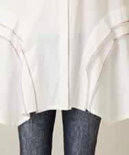 RSBFD18390 TRUNK HIROKO KOSHINO(ヒロココシノ) 配色ジグザグステッチチュニックブラウス/洗える ホワイト