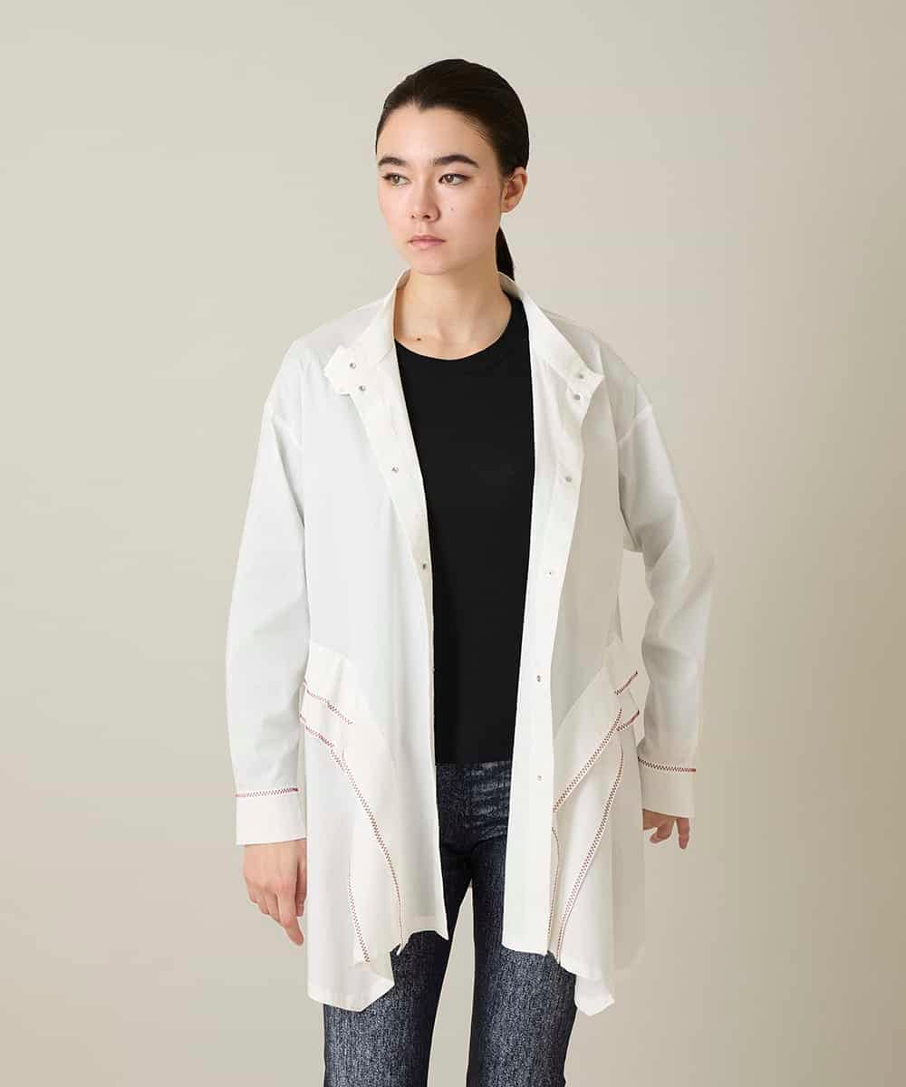 RSBFD18390 TRUNK HIROKO KOSHINO(ヒロココシノ) 配色ジグザグステッチチュニックブラウス/洗える ホワイト