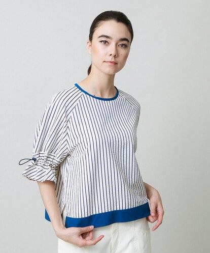 RSBGA05430 TRUNK HIROKO KOSHINO ドロストスリーブストライプブラウス /洗える