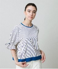RSBGA05430 TRUNK HIROKO KOSHINO(ヒロココシノ) ドロストスリーブストライプブラウス /洗える ブルー