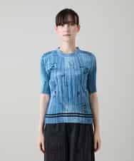 RSBGD02460 TRUNK HIROKO KOSHINO(ヒロココシノ) デニム風ロゴプリントプリーツプルオーバー/洗える ライトブルー