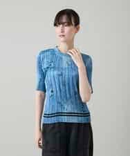 RSBGD02460 TRUNK HIROKO KOSHINO(ヒロココシノ) デニム風ロゴプリントプリーツプルオーバー/洗える ライトブルー